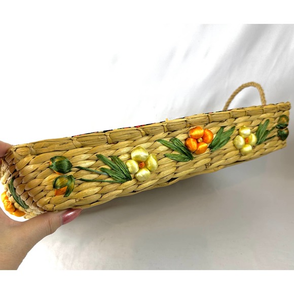 Vintage Floral Woven Basket Picnic Outdoor Entertaining Cheery Summer Theme - Picture 4 of 11